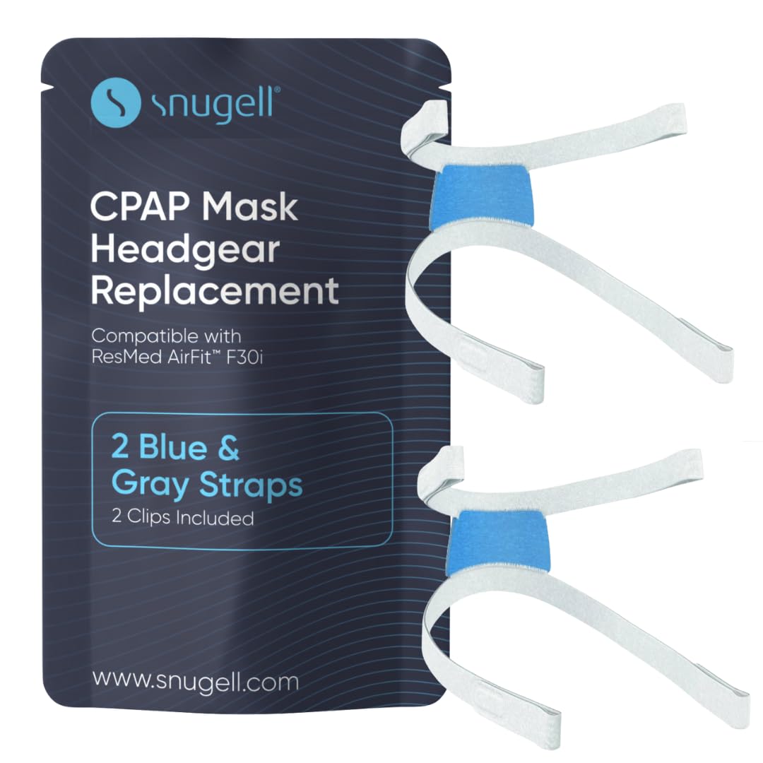 Replacement Straps for AirFit ResMed F30i Headgear Full Face CPAP Mask (2-Pack) – Set of 2 Clips Included - Made of Ultra-Soft Premium Elastic Nylon – Gray and Blue Colorway