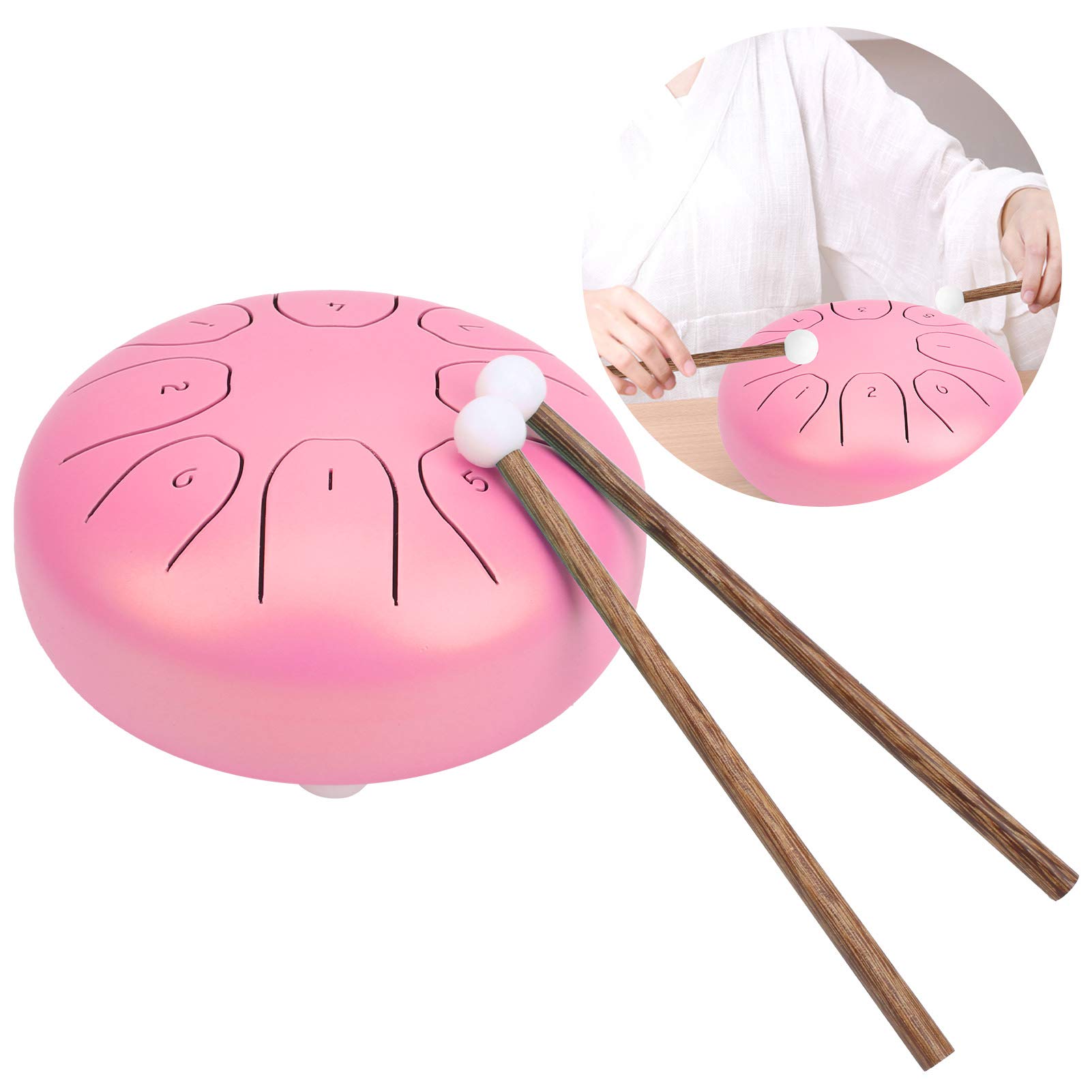 Tamburo Etereo da 5,5 Pollici, Mini Handpan con Lingua in Acciaio, Attrezzatura Musicale Premium per Principianti, Materiale in Acciaio Al Carbonio (Rosa)