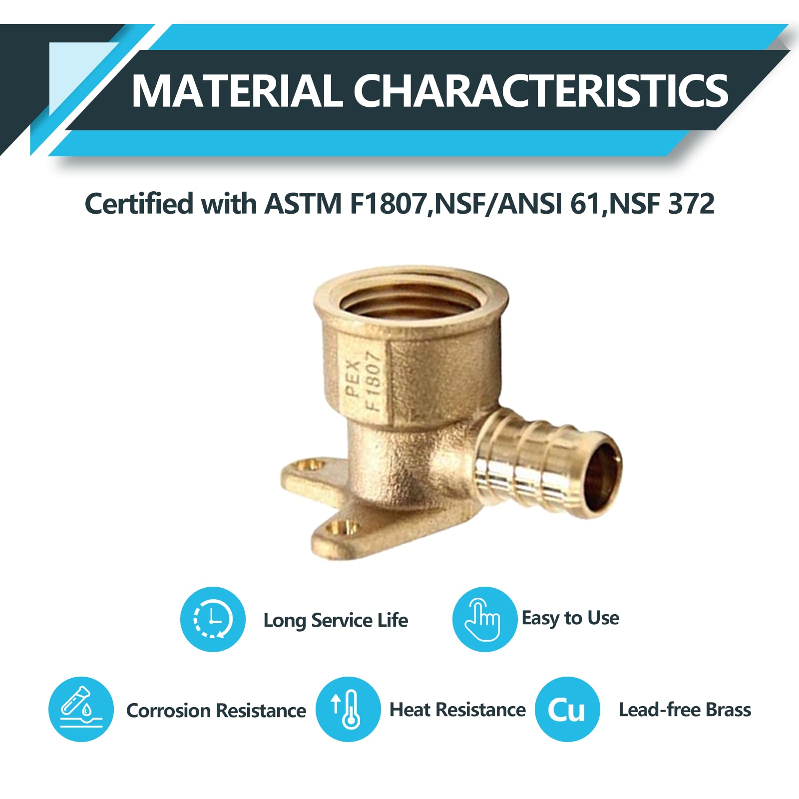 ASTM F1807 - Confezione da 20 raccordi PEX, 1/2" x 1/2" femmina filettati NPT a gomito per orecchio a goccia, raccordi a crimpare in ottone, per tubi PEX idraulici