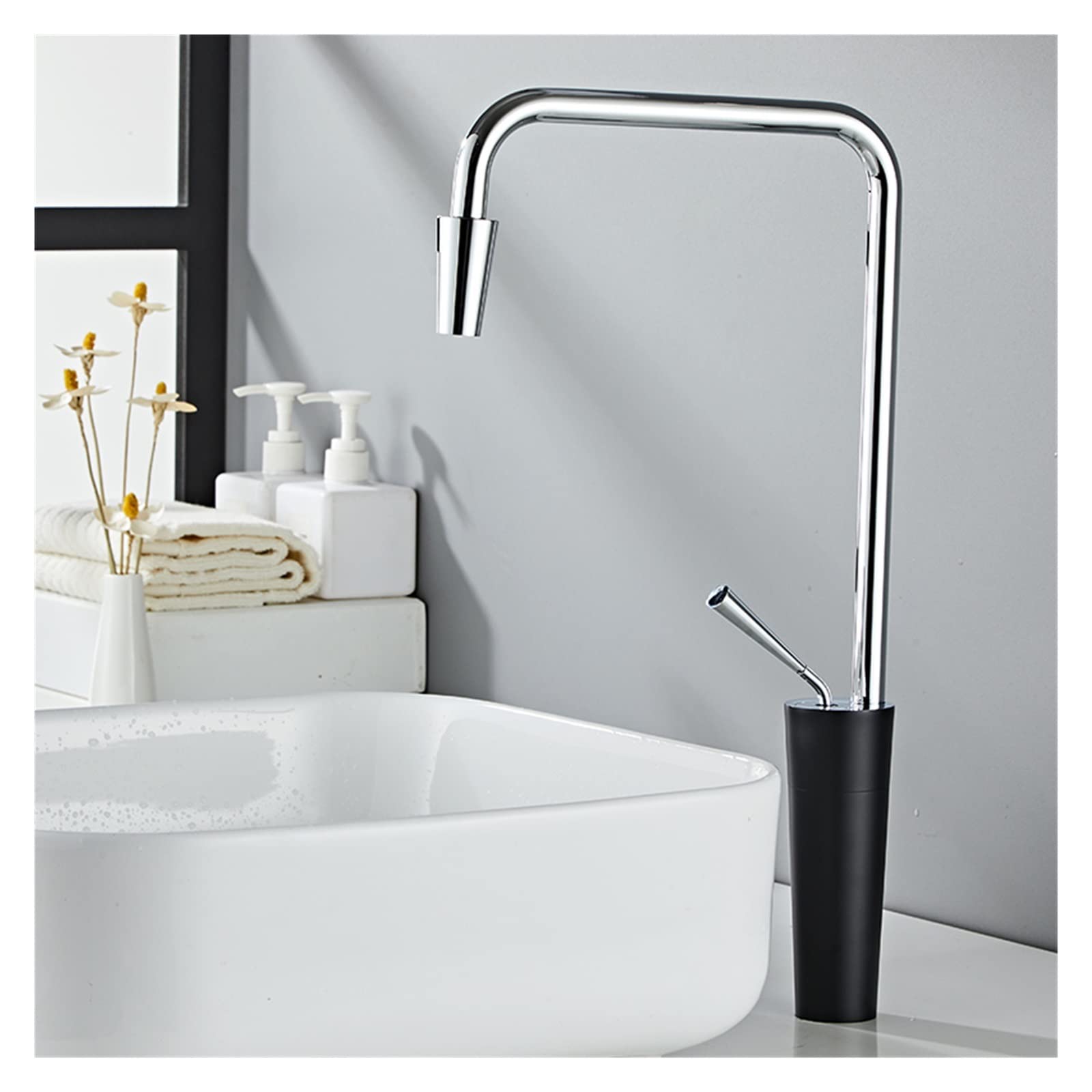 Robinet de lavabo noir mélangeur eau chaude et froide monté sur pont pour salle de bain