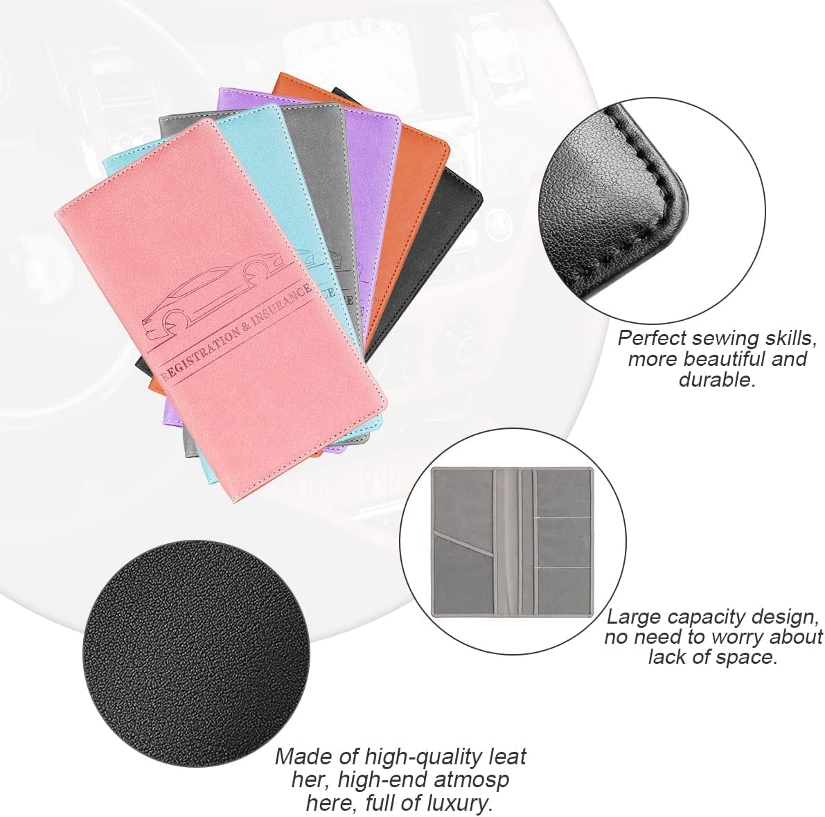 LOSIF Car Insurance and Registration Holder, Vehicle Documents Wallet Case, Car Card Holder with Magnetic for Documents, ID Cards, License, Universal Car Accessories (Gray) 2