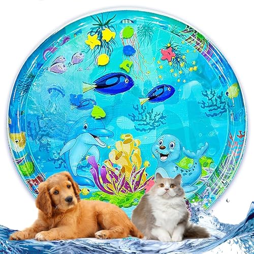 genkasar 2025 Upgraded Thickened Water Sensor Play Mat for Pets, Cats & Dogs, Cool Comfort Inflatable Tummy Time Water Mat, PVC Material, Rectangle, Indoor/Outdoor/Travel, 41.4 x 41.4 x 2.8 inches