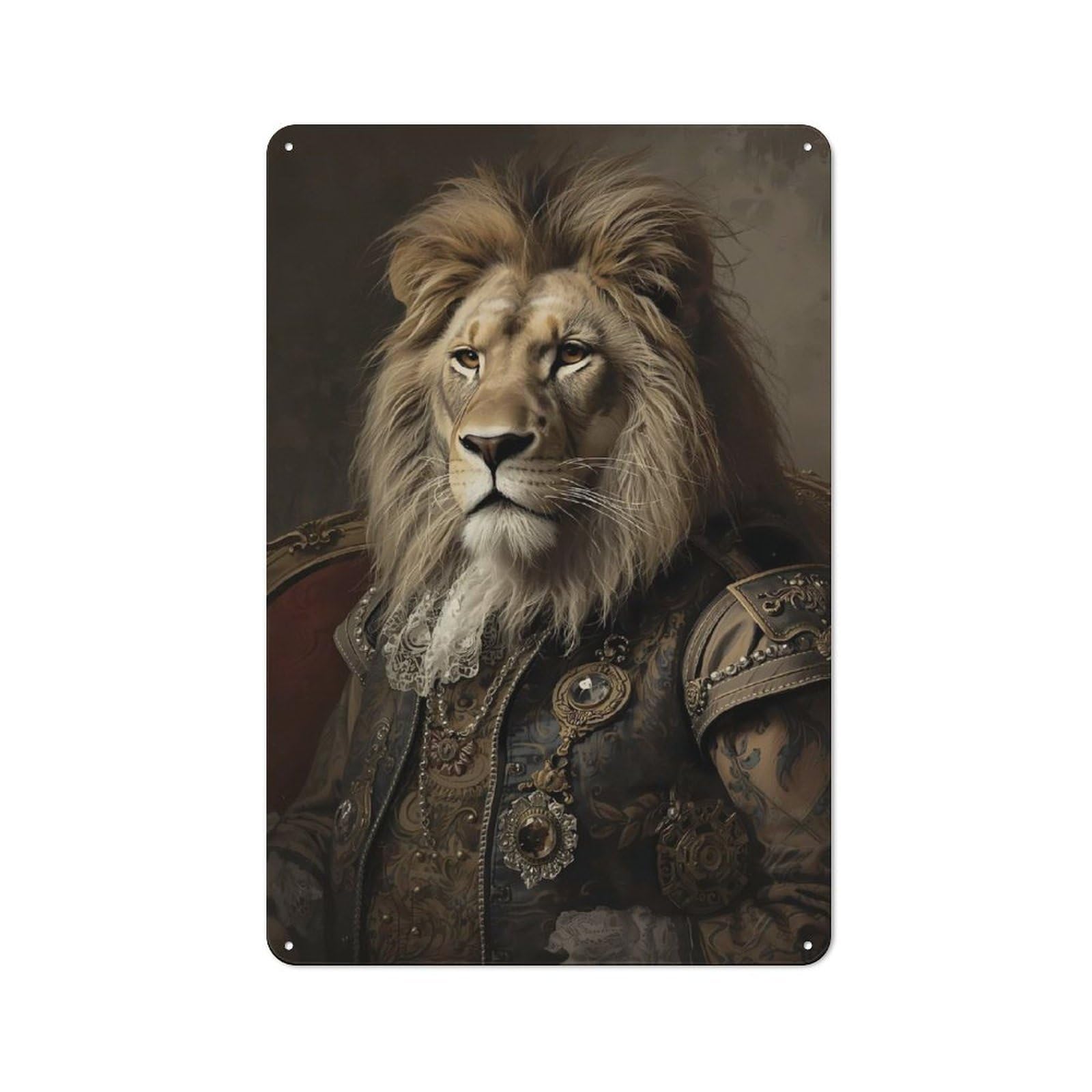 Regal Lion Portrait in Renaissance Style Vintage Metal Sign 30x20cm, Bistro Style Bistro Wall Plaque for Cafe, Bistro, Bakery Or Restaurant