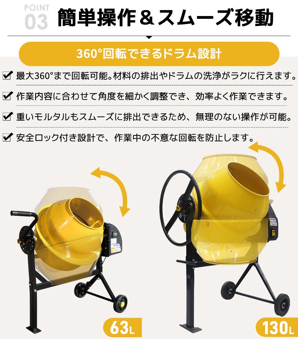 Amazon.co.jp: Chic ZONE 電動コンクリートミキサー 130L 混合練り上げ 