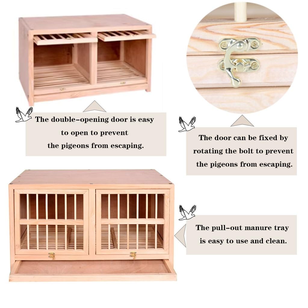 Upturned Double-Door Bird Breeding Box, Carrier Pigeon Pairing Cage with Pull-Out Feces Tray, Solid Wood Outdoor Racing Nest Box Pigeon Cage(Natural*1pcs)
