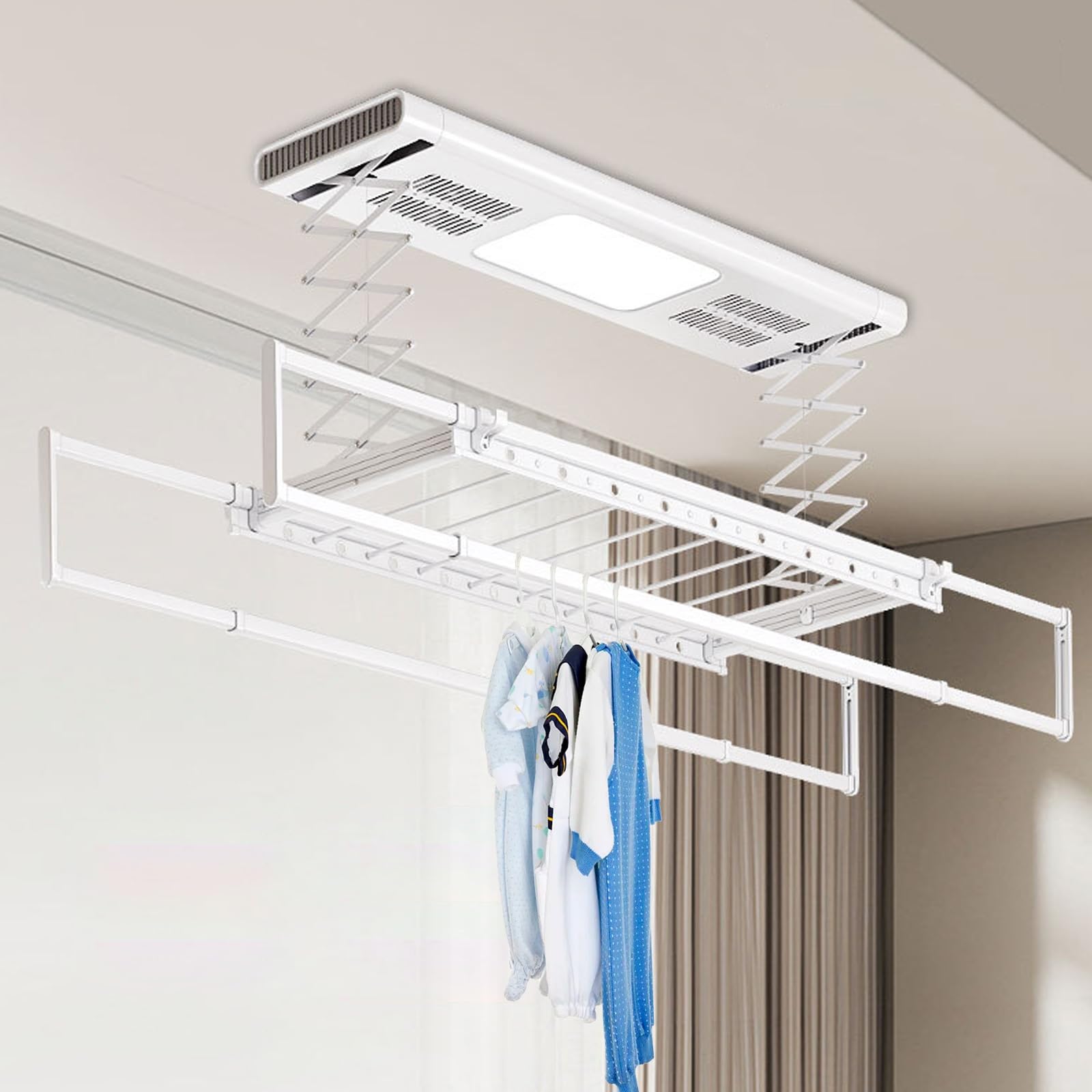 Elektryczny podnośnik do suszenia ubrań, suszarka sufitowa z pilotem zdalnego sterowania, suszenie w stałej temperaturze, oświetlenie LED, wysokość podnoszenia 1,25 m, nośność 45 kg