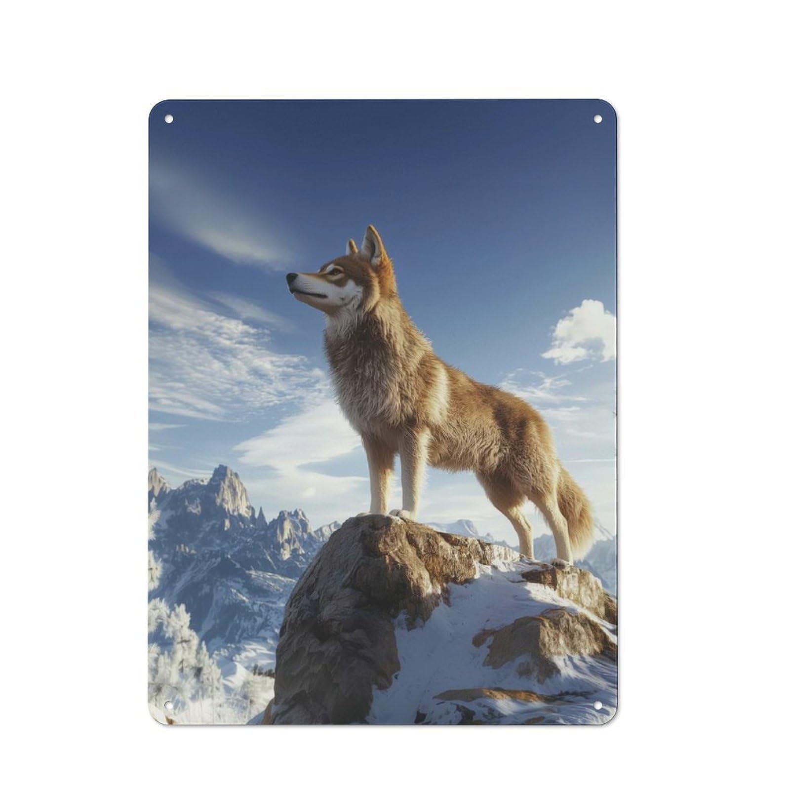 Bistro Style Bistro Metal Sign 40x30cm Featuring Wolf on Mountain Peak, Shop Wall Decor for Takeaway, Bar, Kitchen Or Counter Area