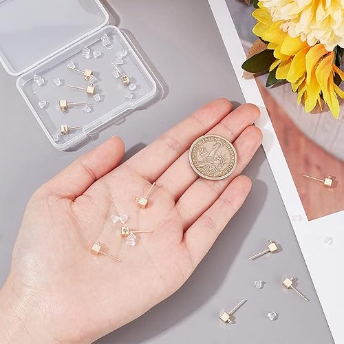Miniatura 3 de BENECREAT 12 piezas de aretes de latón chapado en oro de 14 quilates de 0.031 in, con bucles horizontales y 30 tuercas de plástico para