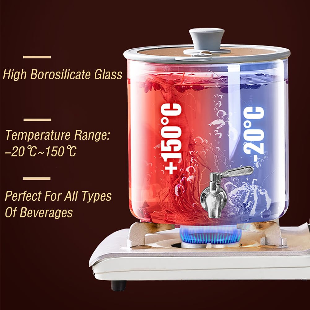 Dispensador De Bebidas De Gran Capacidad Con Grifo Sin Fugas|Vidrio De Borosilicato Alto|Rango De Temperatura: -20 ℃ ~ 150 ℃|Dispensador De Agua,7,5 L+espiga De Acero Inoxidable,Base De Bambú
