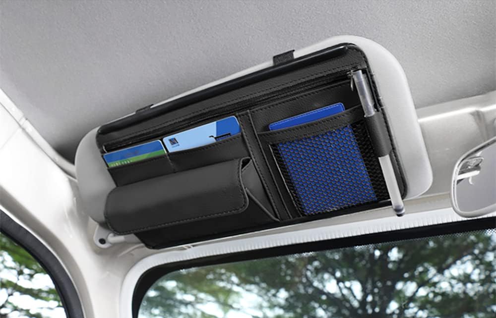 Car Sun Visor Organiser for PU Leather Auto Interior Pocket Pouch Storage Bag for Cards Pen Sunglasses Documents