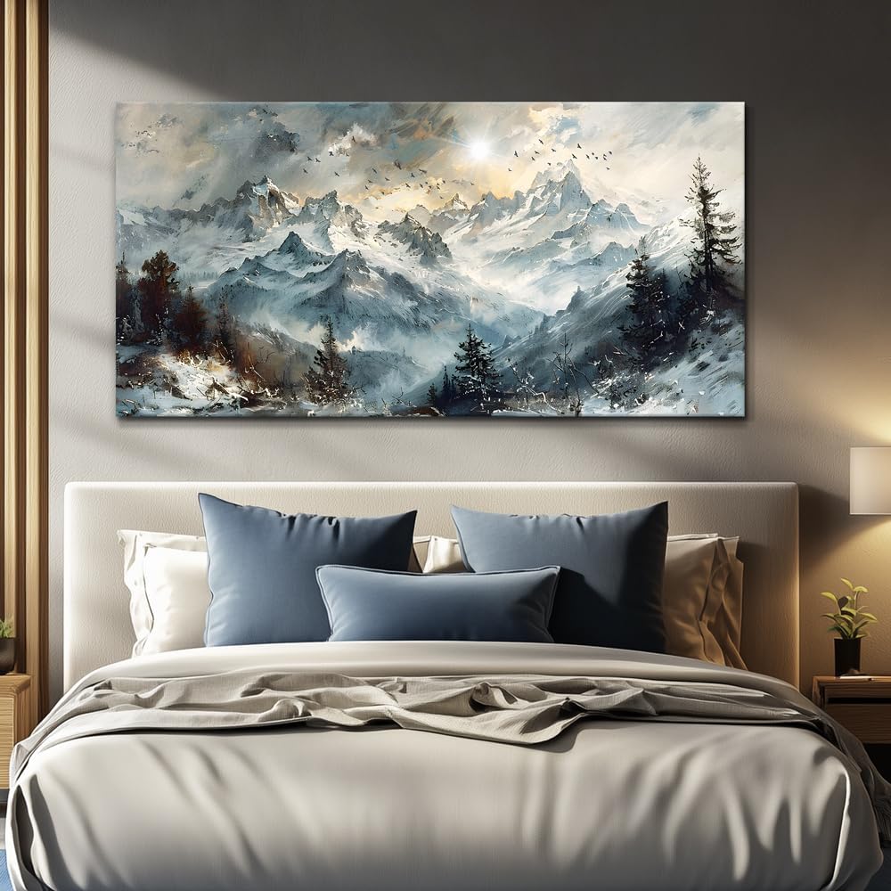 Aefouu No Frame Canvas Wall Art For Living Room Farmhouse Wall Decor Abstract Mountain Landscape Painting Pictures Artwork Modern Home Decor(30X60cm/12X24in/Frameless)