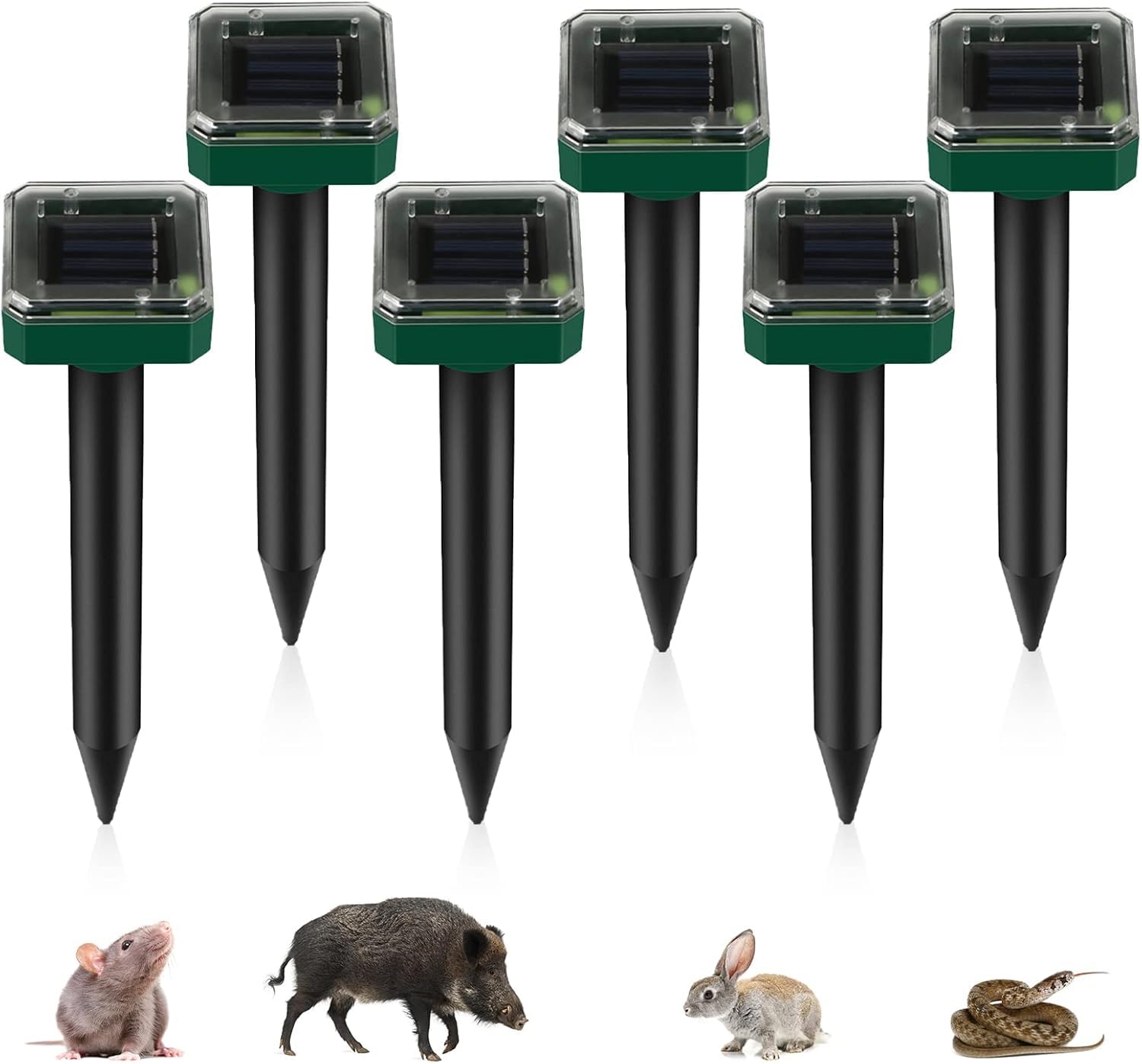 6 unidades de ahuyentador solar de topos, ahuyentador solar ultrasónico de topos IP65, repelente de topos resistente al agua, ahuyentador de topillos Mole Repellent, control de plagas para césped