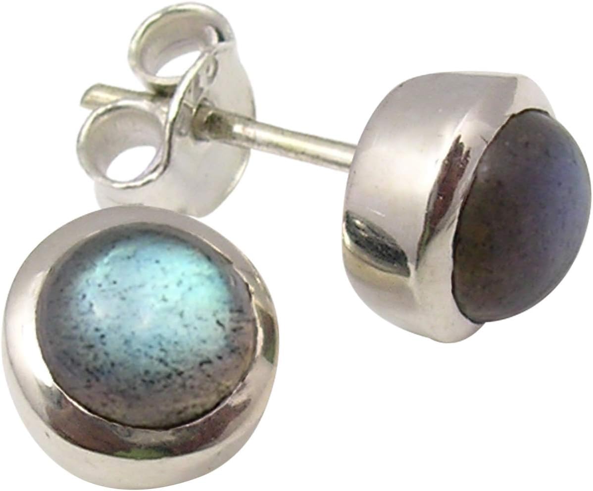 925 Sterling Silver Original Labradorite Earrings 0.3" Women Art