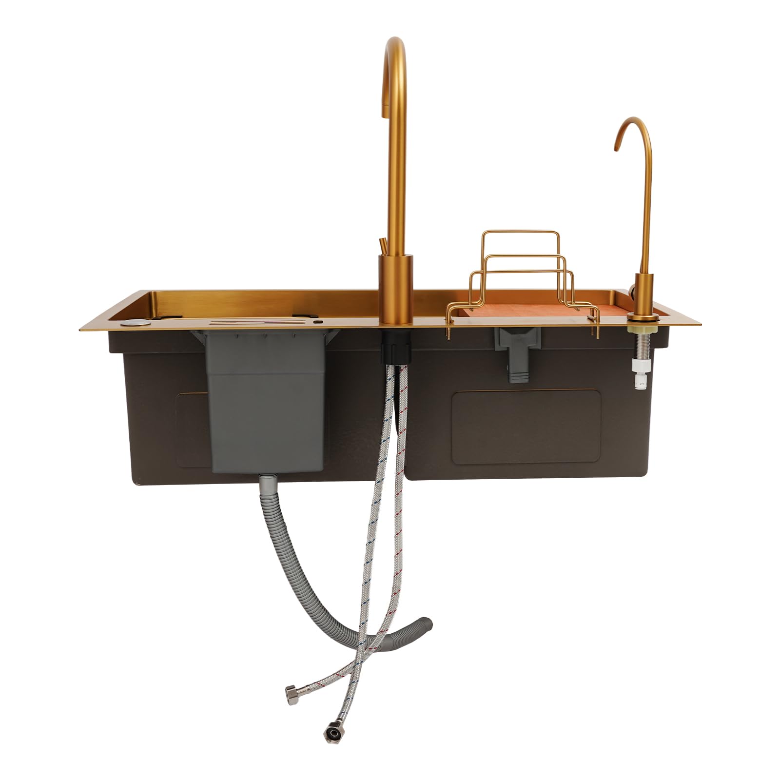 Fregadero de cocina de acero inoxidable con grifo de 78 x 46 cm, juego con cuchillo especial y organizador de tabla de cortar, fregadero multifunción, fregadero de cocina, fregadero con 2 cuencos