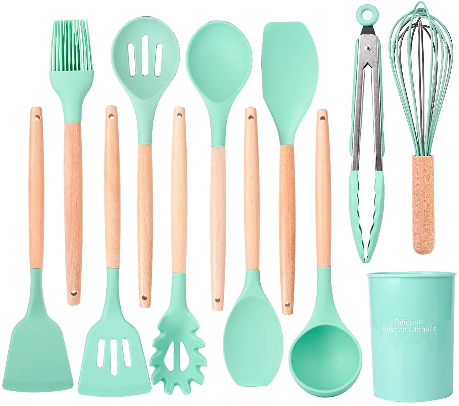 Ensemble d'ustensiles de cuisine antiadhésifs vert : finissez-en avec les poêles rayées (12 pcs)