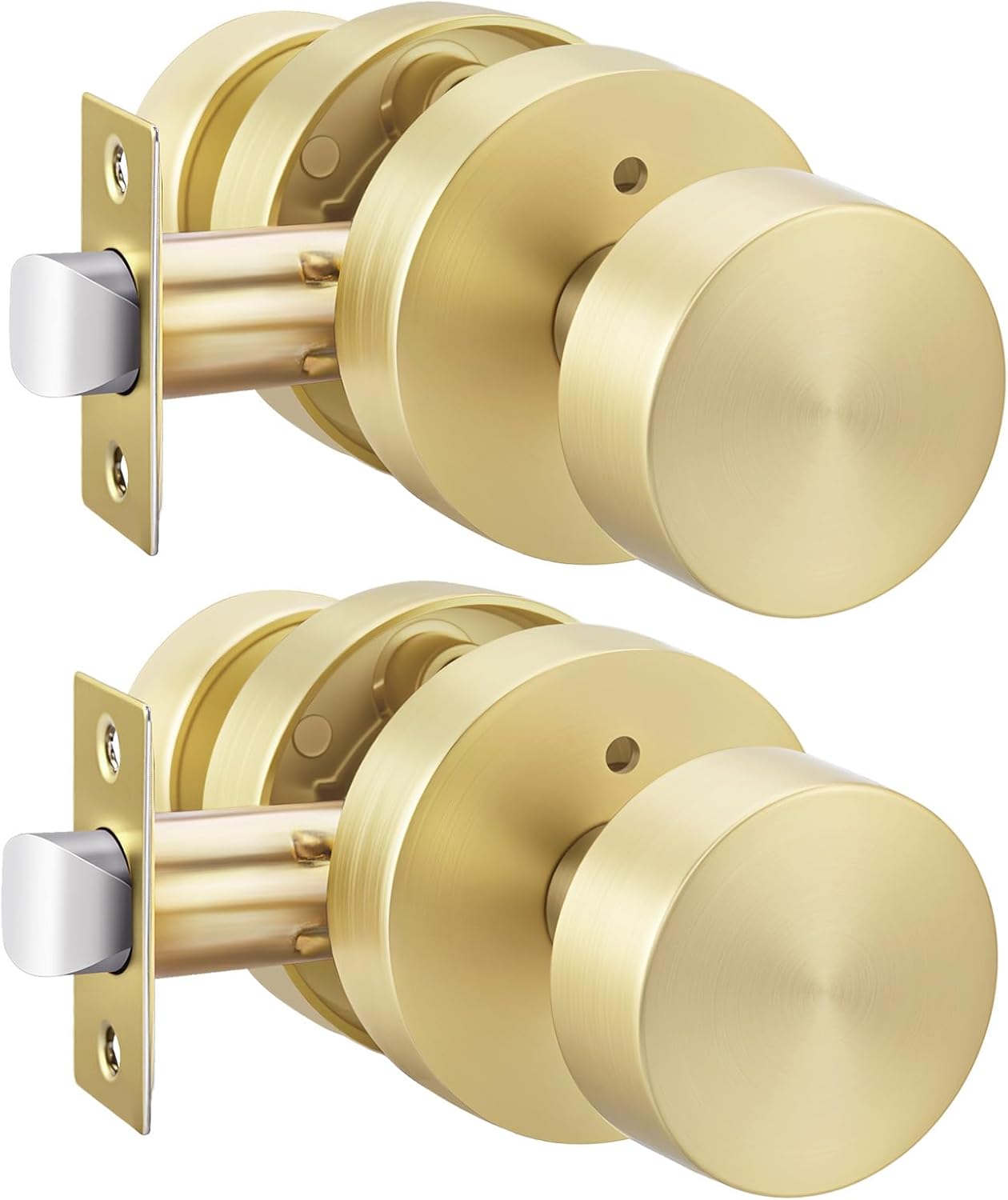 Haidms 2 Pack Gold Privacy Door Knobs Interior for Bedroom & Bathroom – Heavy Duty Brushed Gold Door Knobs Interior, Round Ball Design Door Handle with Emergency Unlock Keyless