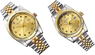 2 Pçs Relógio Casal Relógios De Diamante Presente Dia Namorados Relógio De Pulso Relógio Casual Relógio Dimond Relógio Masculino Pulseira De Aço Inoxidável Relógio Simples