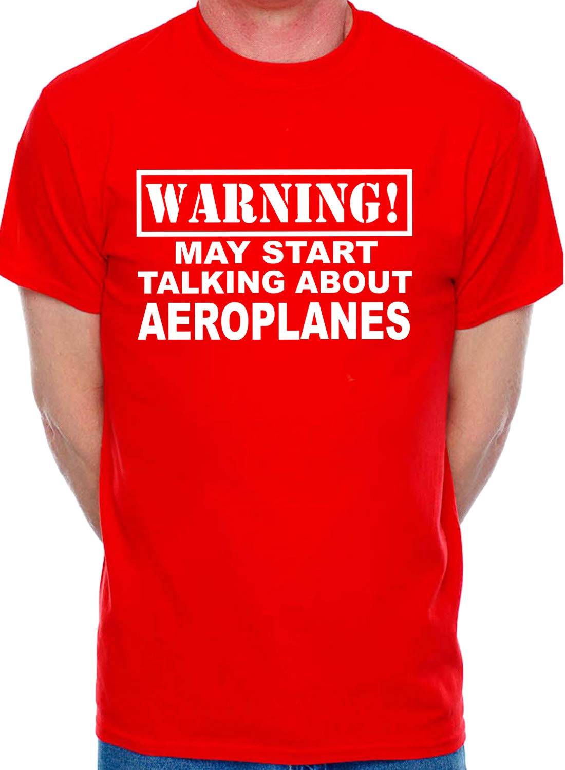 Print4u Men's Red T-Shirt Warning May Talk About Aeroplanes XX-Large