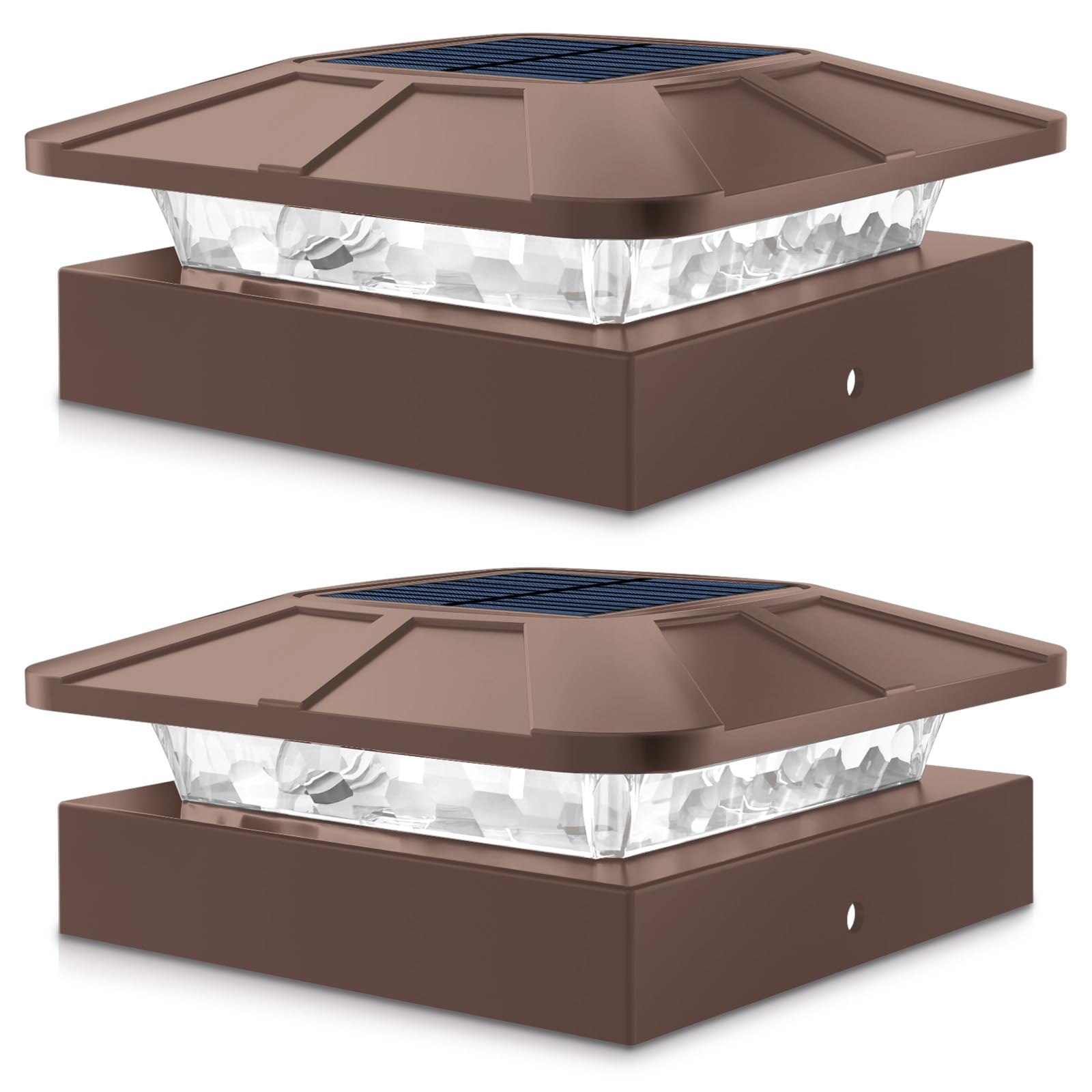 Peasur Pfostenleuchte Solar, 3 Modi 10x10CM Pfostenkappe Solar, Pfostenlichter für Zaunpfosten Vinyl-Holzpfosten, Wasserdicht Solarlampe Außen für Hölzerne Pfosten, Zaun, Terrasse, Brown 2 Stück