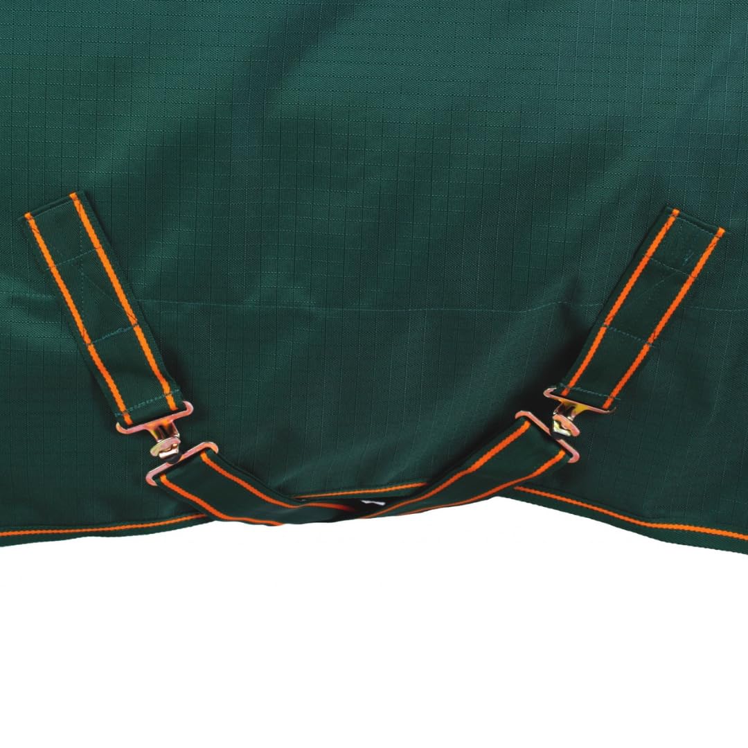 Marengos by Bucas - Weidedecke 1200D Irish Turnout | als Regendecke & Übergangsdecke | wasserdichte Outdoordecke mit Innenfutter & Kreuzbegurtung | Grün/Orange in Größe 165cm (ohne Füllung)