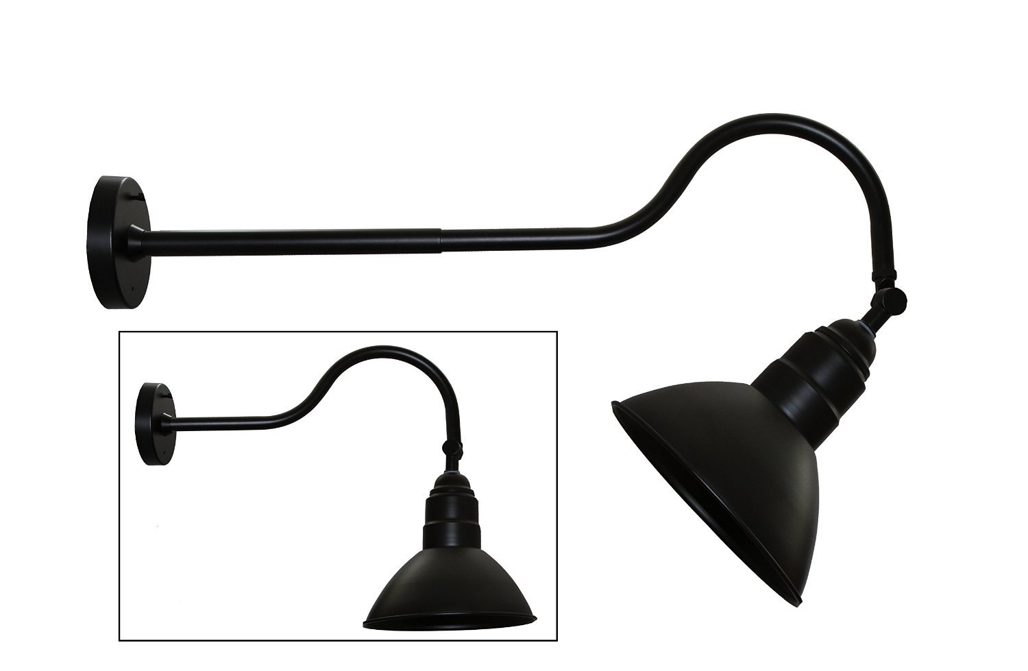 Gooseneck Barn Light Fixture (2 Pack) - Black - Adjustable 10