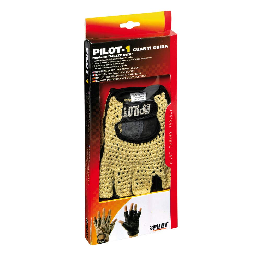 PILOT 71411 Gants De Guidage Demi-Doigts Taille M - Noir - Cuir D'Agneau