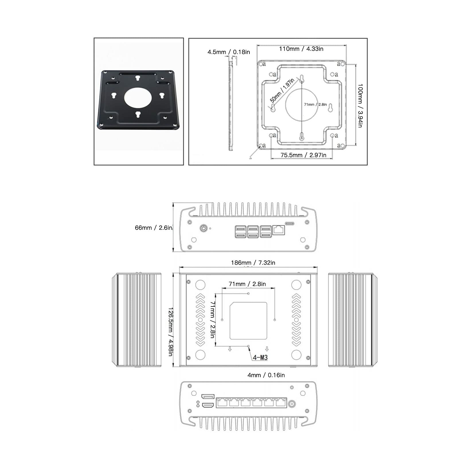Computer Industriale Incorporato, Switch Host Server Minicomputer Pratico Ingresso DC12V 100-240 V PCB ABS per Laboratori (Spina UE)