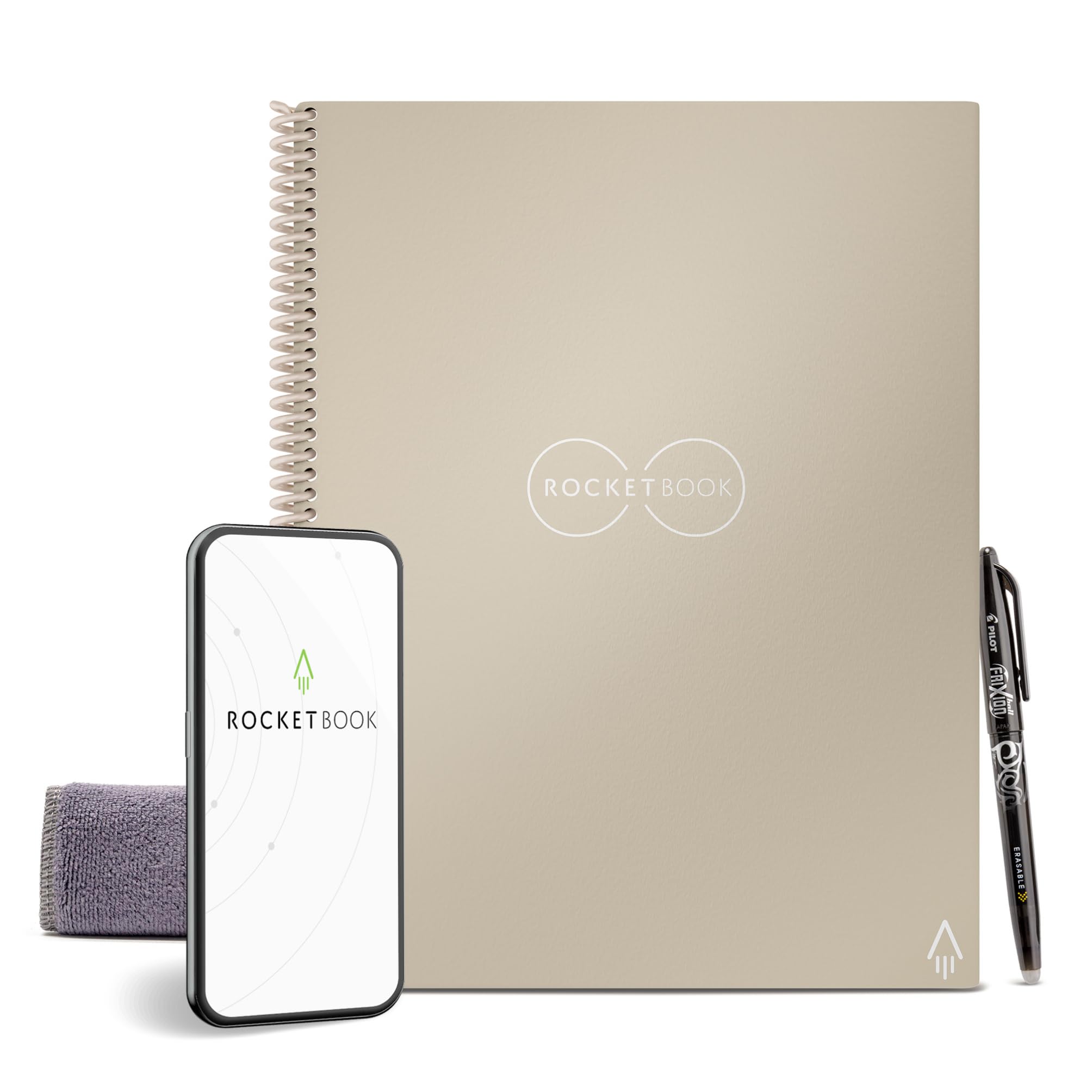 Rocketbook Smart Reusable Notebook - Dot-Grid Eco-Friendly Notebook with 1 Pilot Frixion Pen & 1 Microfiber Cloth Included - Celestial Sand Notebook, Letter Size (8.5" x 11")