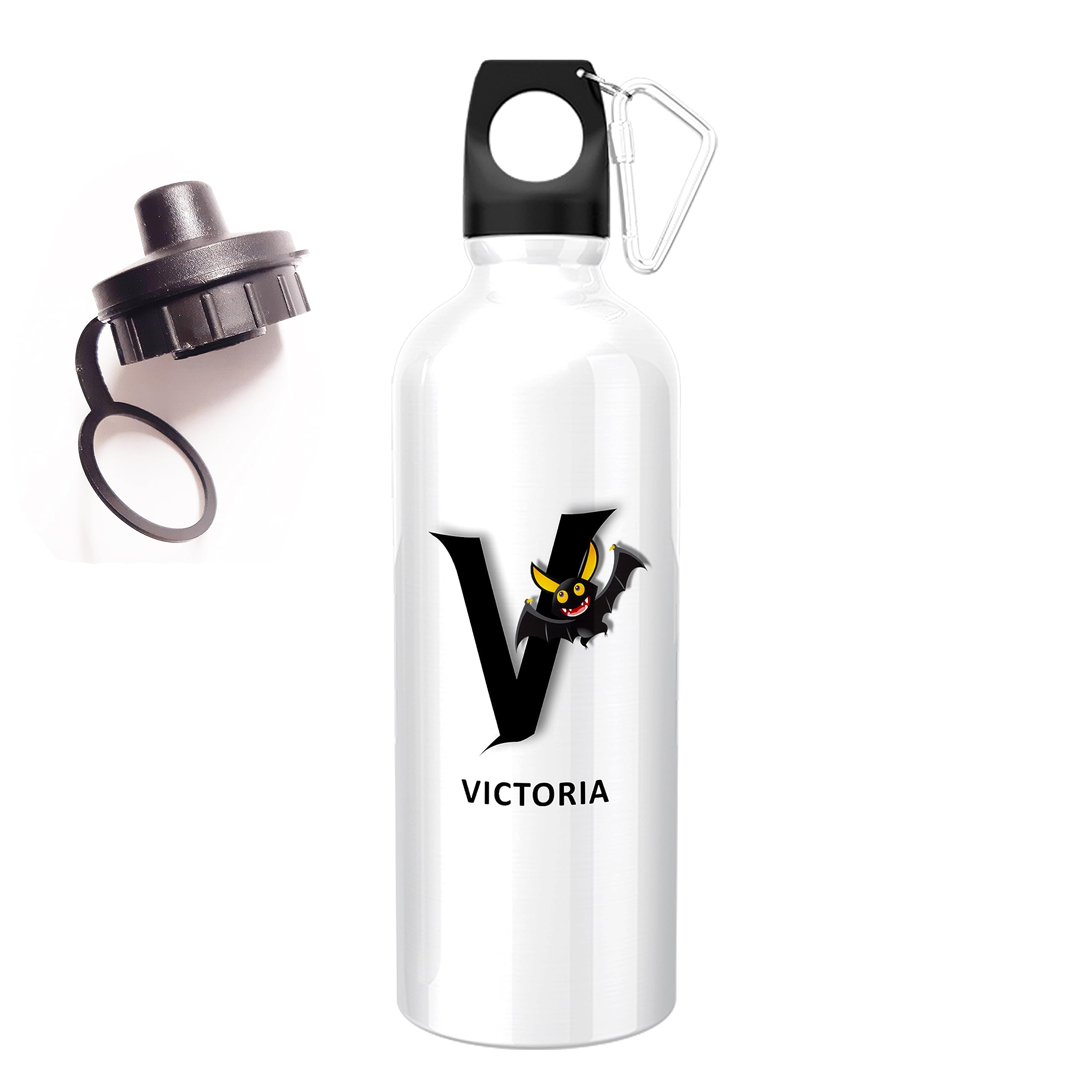 ShopQuality4U Personalised Gift 500ml Water Bottle Animal Vampire Bat Initials with Screw Cap and Carabiner