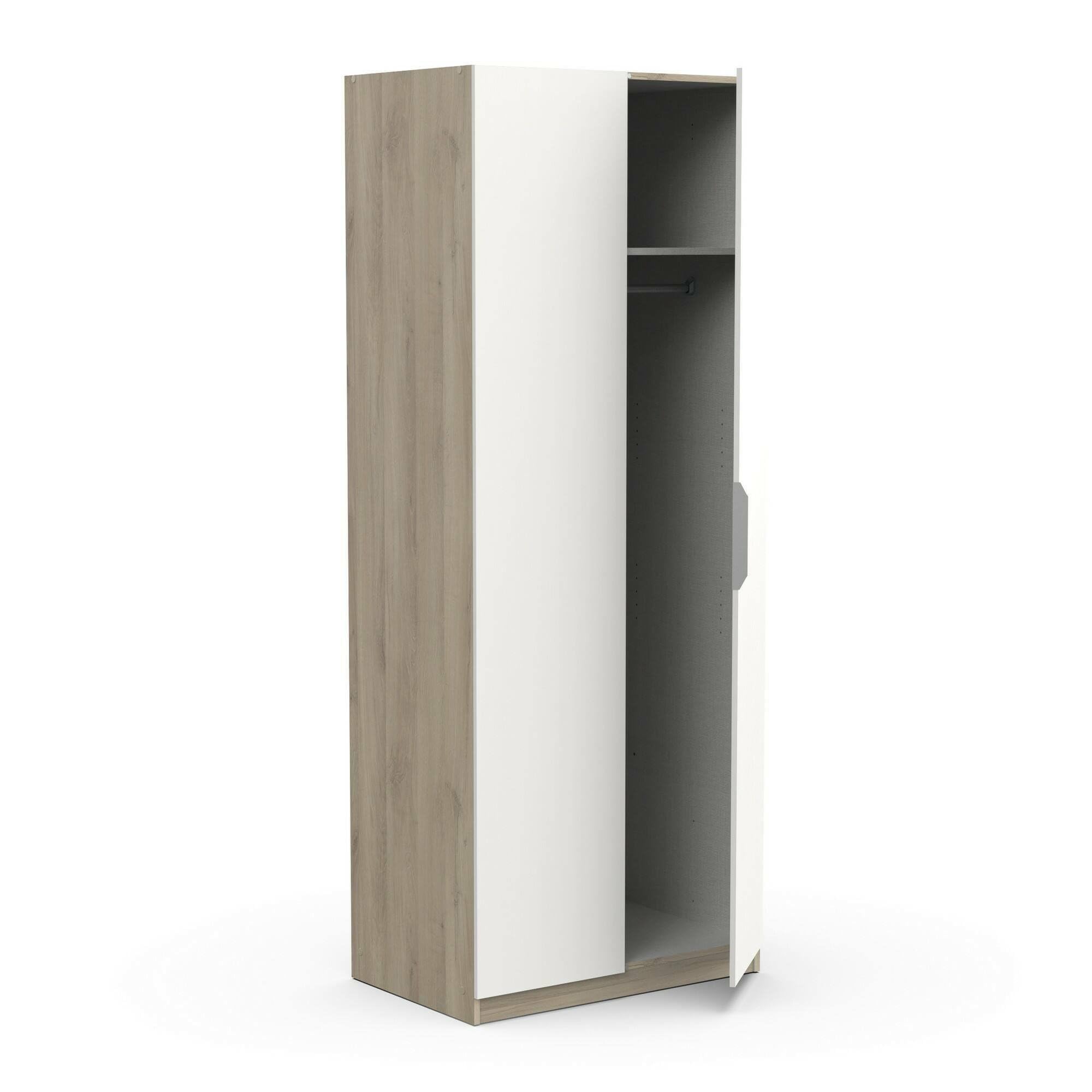 Dmora - Guardaroba 2 Ante Isere, Mobile Camera da Letto, Cabina Armadio portabiti, Armadio Appendiabiti, 79x51 h203 cm, Rovere e Bianco Opaco