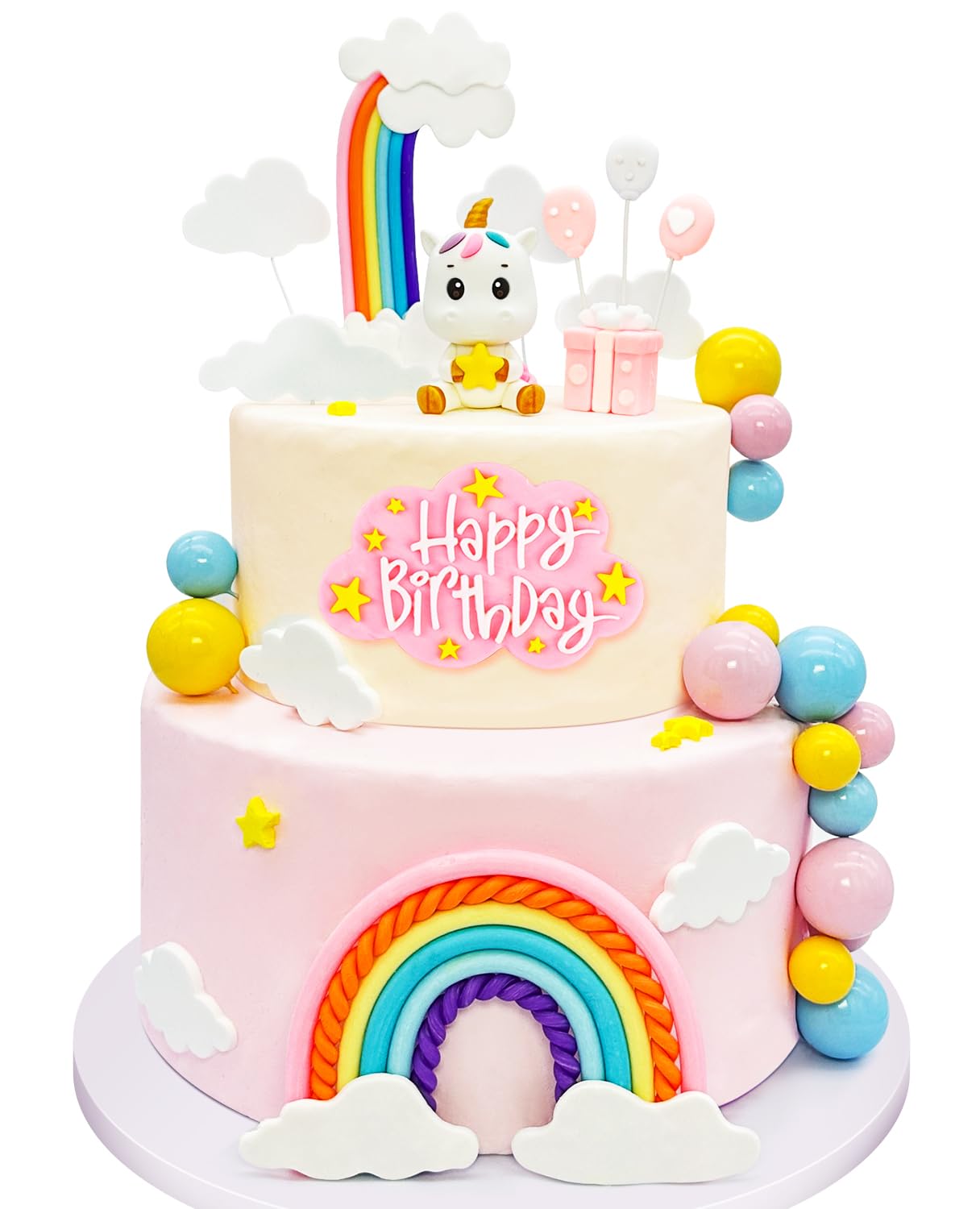 Tarocynn 30 PCS Rainbow Cake Deocrations Rainbow Cake Topper with Unicorn Cloud Balloon Birthday Party Baby Shower Theme Party Decor