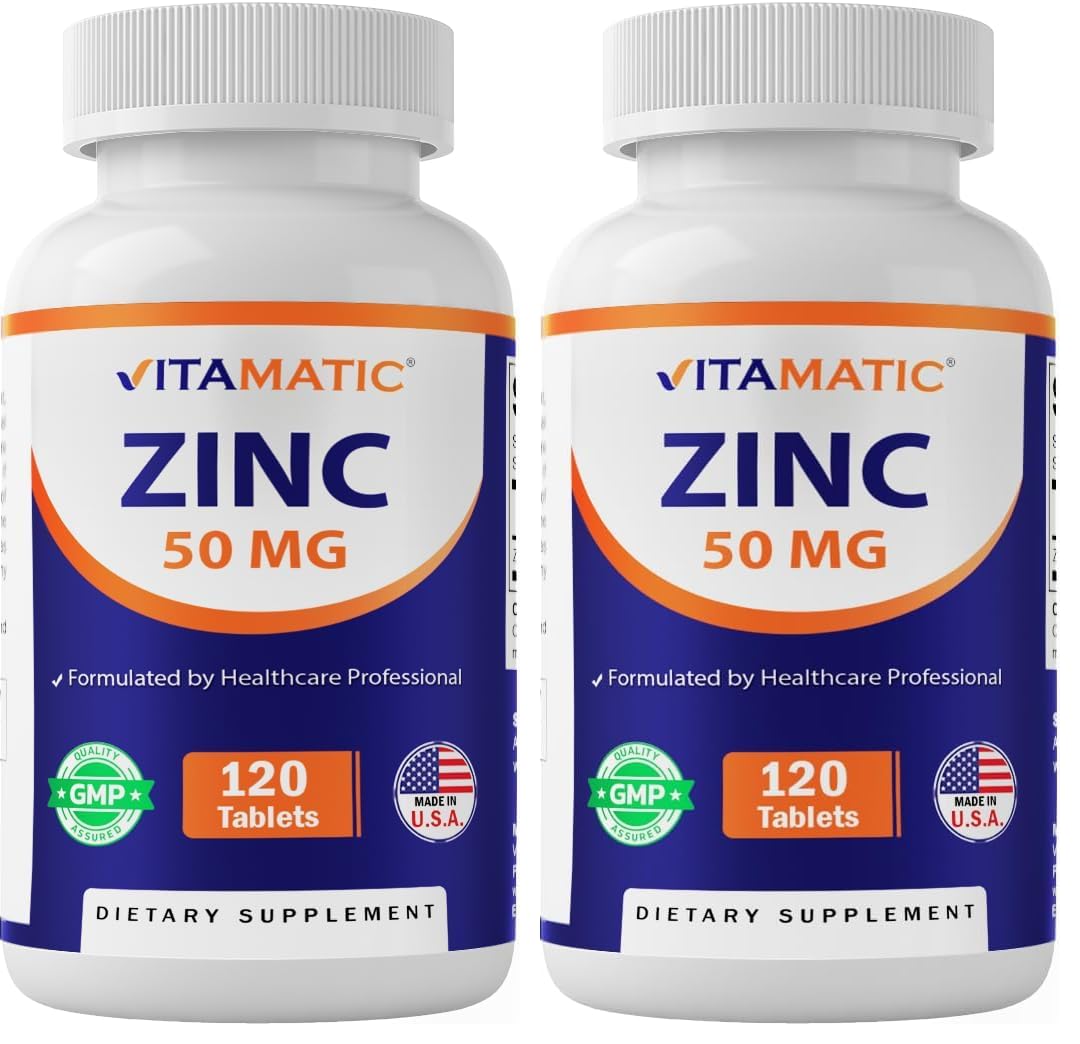 Vitamatic Zinc 50mg as Zinc Gluconate - Immunity Boosting Supplement 120 Tablets (Pack of 2) 120 Count (Pack of 2)