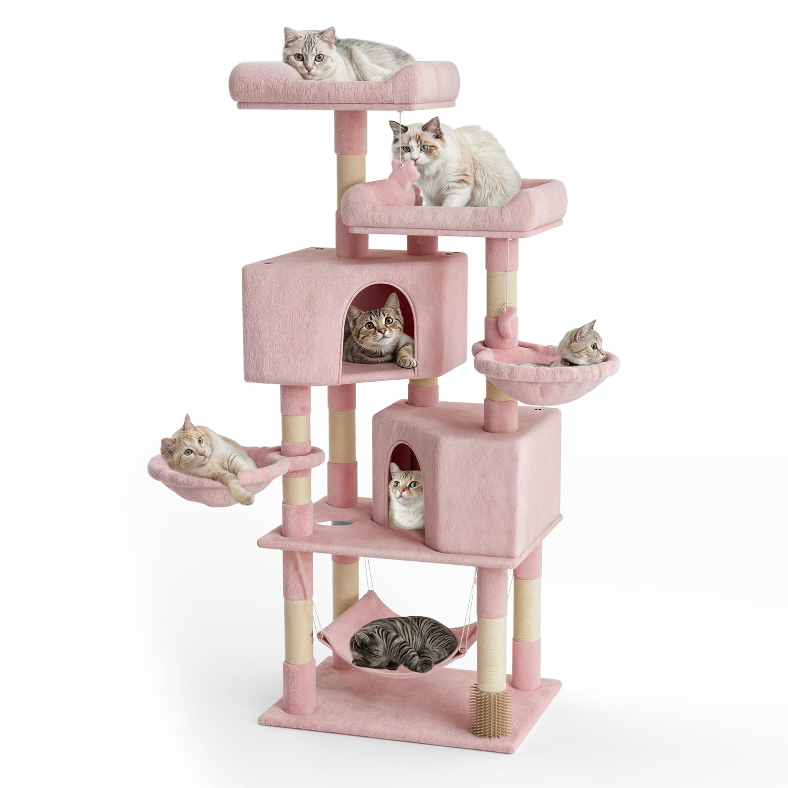 Magshion 58" Cat Tree Tower with Toy, Multi-Level Cat Condo with Scratching Posts, 2 Top Perches, Hammock, and Dangling Ball, Cat Stand Climbing Tower
