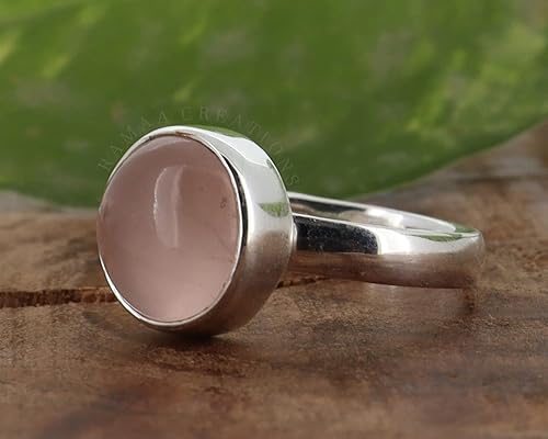 Miniatura 5 de Rose Quartz Silver Ring  Natural Round Rose Quartz Ring  Sterling Silver 925  Handmade Jewelry (9)