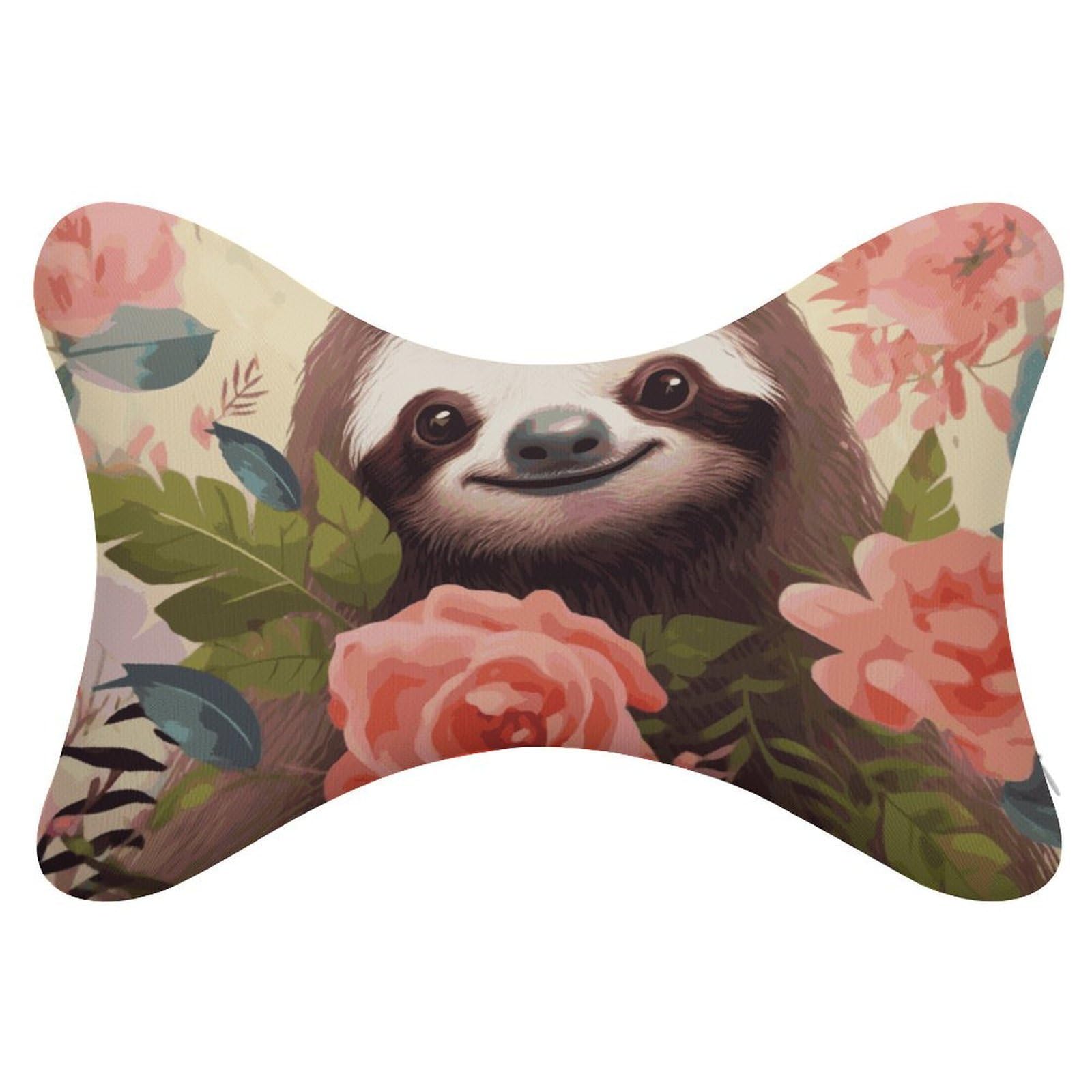 Adfgyerh Style Sloth And Flowers Pillow ，Memory Foam Pillow Core，Cushion,Provide Neck Support，Car Pillows For Travel Car Seats And Home Offices.