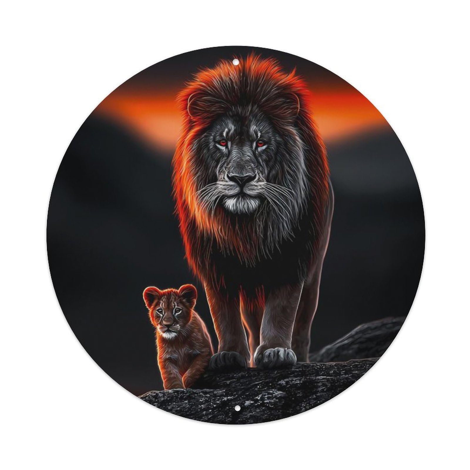 Animal African Lion Male Lion Cub Sunset Predator Vintage Metal Tin Sign Plaque Wall Decor for Cafe, Club Bar, Office, Garden Metal Poster 8x8Inch