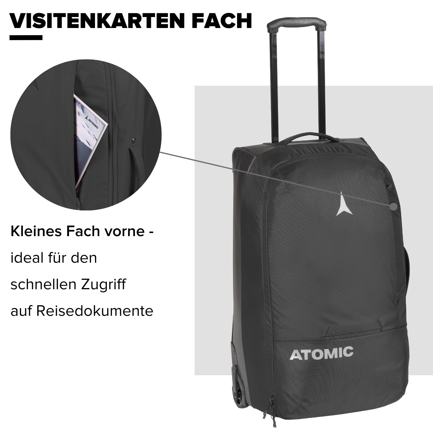 ATOMIC Trolley 90L Reisetasche - Schwarz - Hochwertige Reisetasche mit Rollen - Koffer zum Skifahren - Trolley mit Mehreren Fächern - Wasser- & schmutzabweisender Reisekoffer