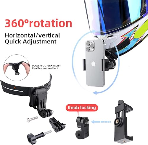 Miniatura 2 de elinigo Kit de montaje de barbilla para casco de motocicleta, compatible con adaptador Go Pro y soporte de teléfono para Go Pro Hero 11 10 9 8 7