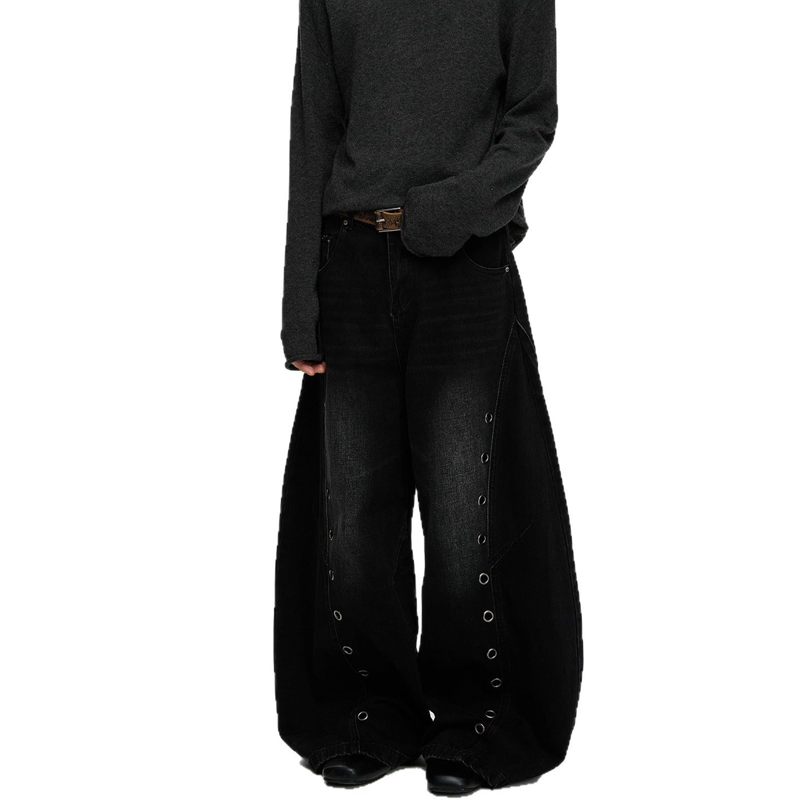 Baggy Jeans Femme et Homme Goth Jeans Imprimé Taille Haute Denim Large Leg Streetwear Japonais Yoga Harem Pantalon Hip Hop Joggers Large Rétro pour Danse, Hippie Punk pour Entraînement