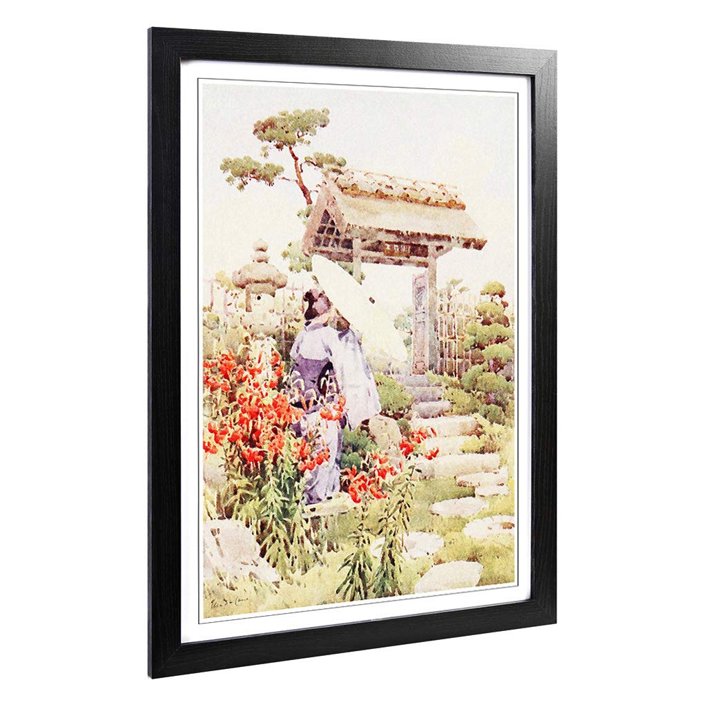 Big Box Art Framed Print of Ella Du Cane Japanese Oriental Tiger Lilies Design | Wall Art Picture | Home Decor for Kitchen, Living Room, Bedroom, Hallway, Black, A2 / 24.5x18 Inch / 62x45cm