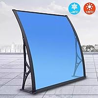 Vista 2 de Cubierta de policarbonato azul para puerta delantera, toldo de lluvia, toldo de aluminio para patio, porche, toldo de entrada, balcón silencioso