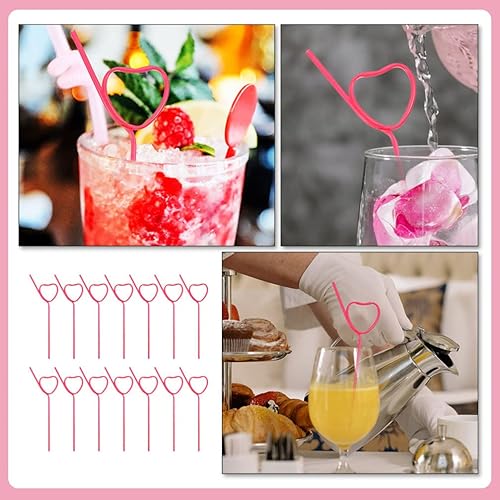 Miniatura 6 de Happyyami 25 popotes de plástico para cóctel, en forma de corazón, reutilizables, pajitas largas y flexibles para ducha, suministros de fiesta de