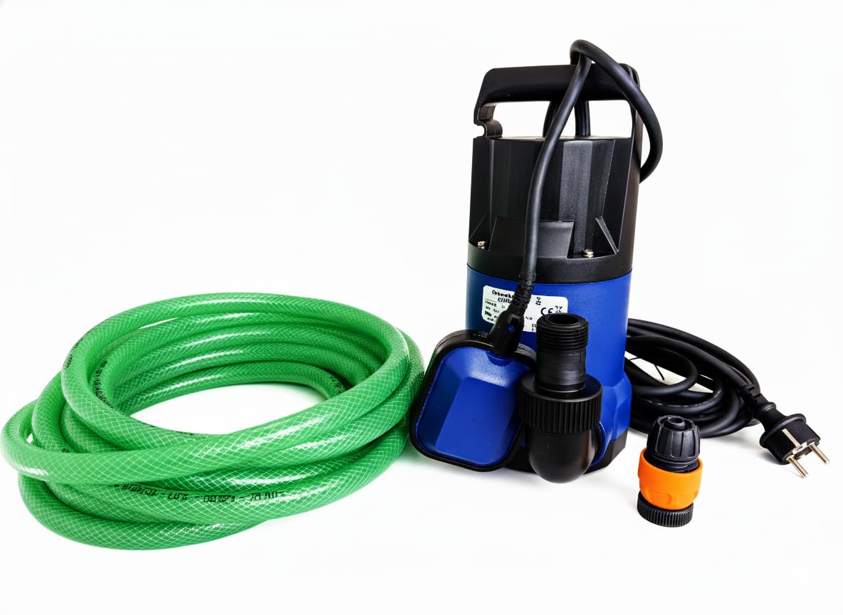 Bomba de Achique Sumergible 400W | KIT Drenaje Completo con Interruptor Automático y Manguera de 5 Metros | Extracción Rápida de Agua | Ideal para Sótano, Piscina y Barcos
