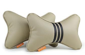 Autofit Car Neck Rest Pillow (PU Leather Neck Pillow, Beige Black)