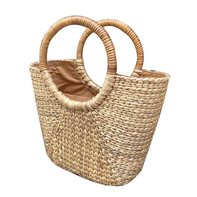 Tote Bag for Women Rattan Tote Bag Hand-Woven Straw Bag for Vacation Summer Beach Handbag for Travel Trapezoidal
