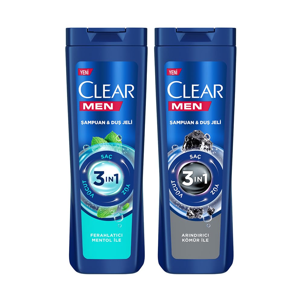 Clear Men Cool Sport 3in1 Ferahlatıcı Mentol ile 350 ML X2 + Clear Men 3in1 Arındırıcı Kömür ile 350 ML