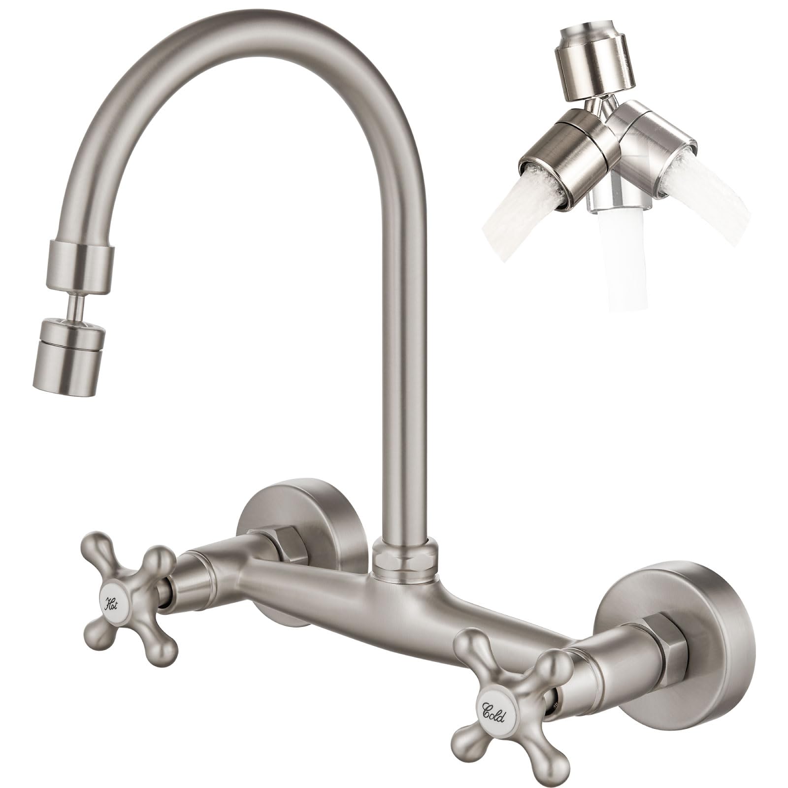 Luchtvaart Airuida Brushed Nickel Wall Mount Kitchen Faucet With Sprayer Wall Mou