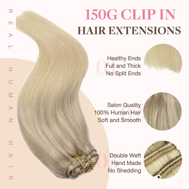 Image of GOO GOO Clip in Hair Extensions Real Human Hair Blonde Remy Extensions