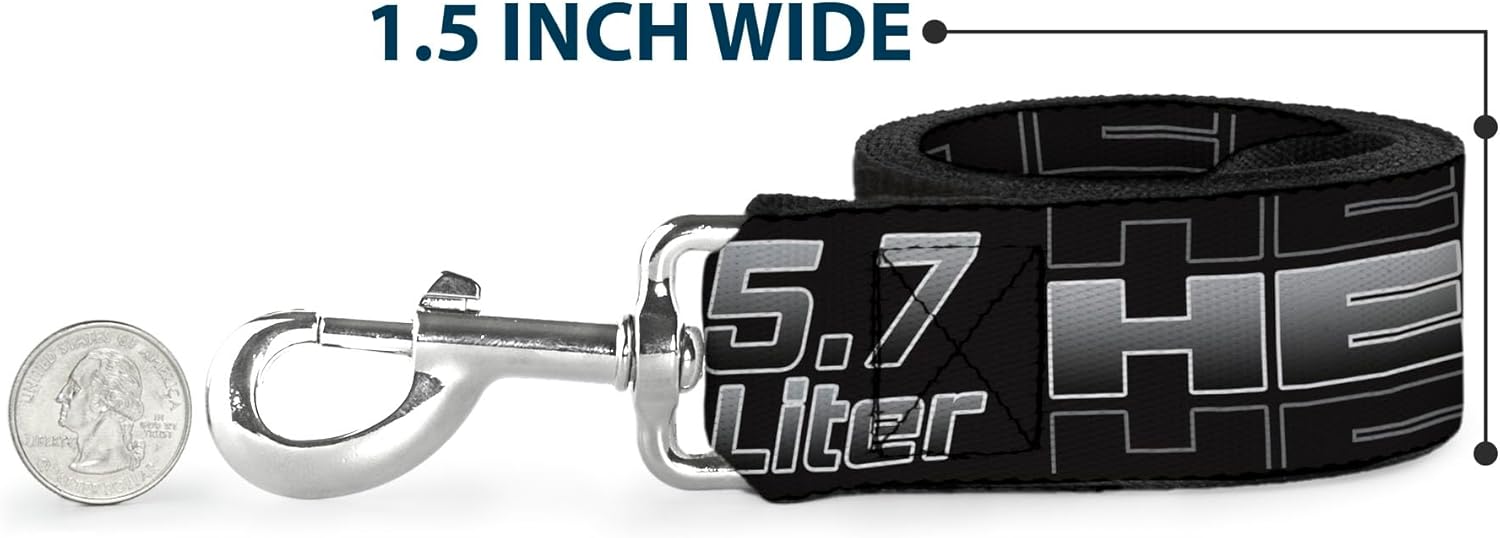 Dog Leash Hemi 5.7 Liter Black White Silver Fade 6 Feet Long 1.0 Inch Wide