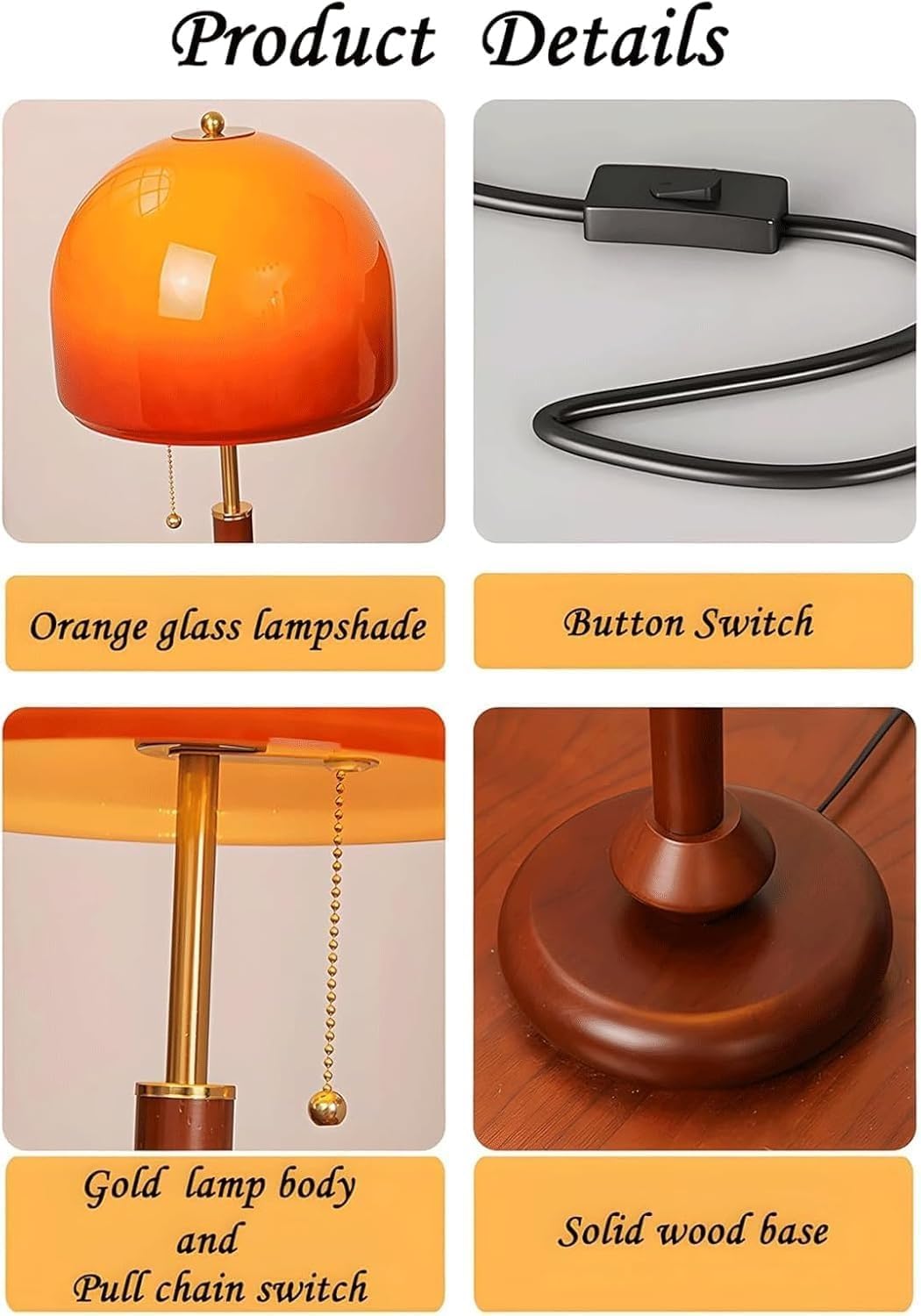 Lampada da tavolo a fungo dimmerabile in vetro arancione da 19 pollici